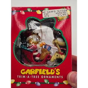 Vintage 1996 Garfield Santa Sleigh Odie Christmas Ornament Trim-A-Tree
